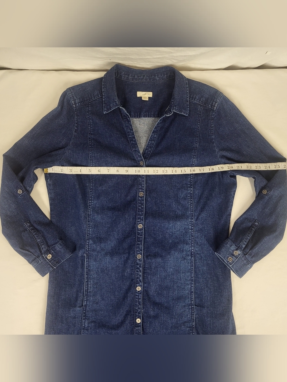 J.jill Denim Long Sleeve Roll Tab Full Button Up Blue Denim Dress Large Petite - Picture 7 of 15